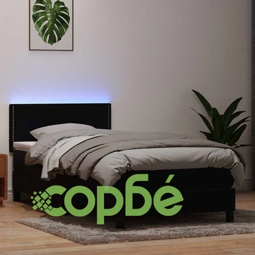Луксозно боксспринг легло с матрак и LED осветление, 80x220 cm, черно кадифе ➤ топ цена ➤ sorbe.bg