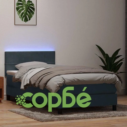 Луксозно Боксспринг Легло с Покет Матрак и LED Осветление, 80x220 см, Тъмносиво Кадифе ➤ топ цена ➤ sorbe.bg