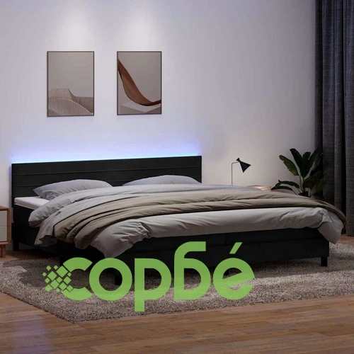 Луксозно Боксспринг Легло от Кадифе с Матрак, Черно, 180x220 см, с LED Осветление ➤ топ цена ➤ sorbe.bg