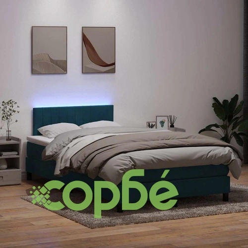 Боксспринг легло с матрак от кадифе, тъмносиньо, 120x210 см ➤ топ цена ➤ sorbe.bg