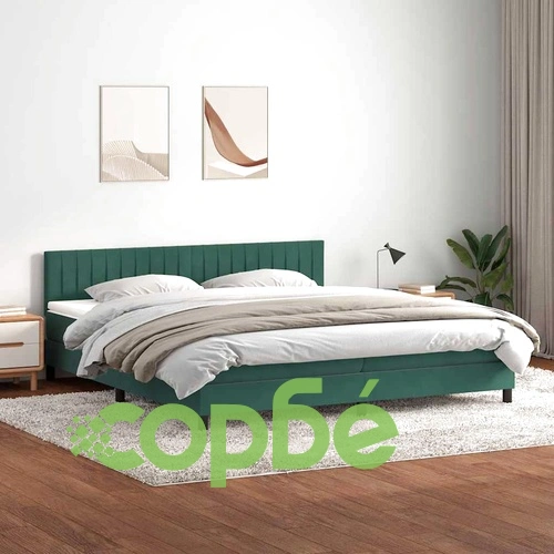 Боксспринг легло с матрак от кадифе, тъмнозелено, 200x210 см ➤ топ цена ➤ sorbe.bg