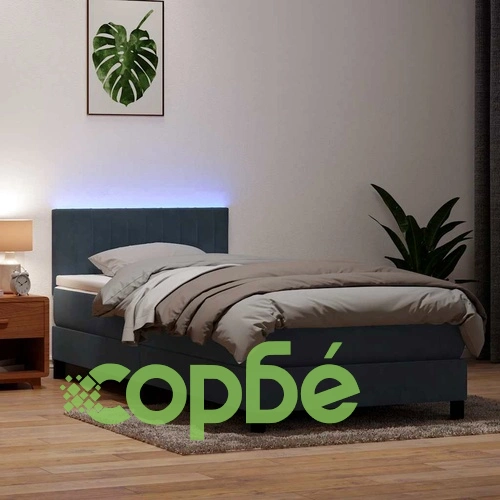 Боксспринг легло с матрак от кадифе, тъмносиво, 80x220 см ➤ топ цена ➤ sorbe.bg