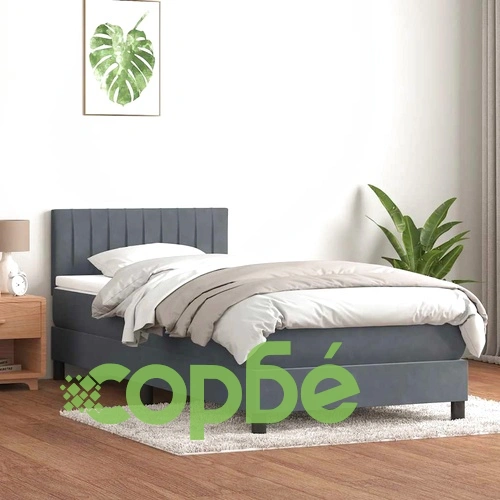 Боксспринг легло с матрак 90x220 см, тъмносиво кадифе ➤ топ цена ➤ sorbe.bg