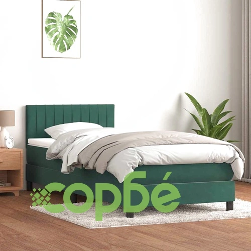 Box Spring легло с матрак 90x220 cm от кадифе в тъмнозелено ➤ топ цена ➤ sorbe.bg