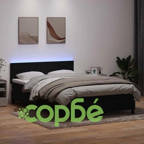 Боксспринг легло с матрак и LED осветление, черно кадифе, 160x220 см ➤ топ цена ➤ sorbe.bg