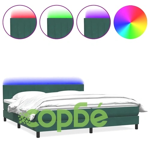 Боксспринг легло с матрак и LED осветление, тъмнозелено кадифе 200x220 см ➤ топ цена ➤ sorbe.bg