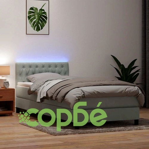 Боксспринг легло с матрак, 80x210 см, светлосиво кадифе ➤ топ цена ➤ sorbe.bg