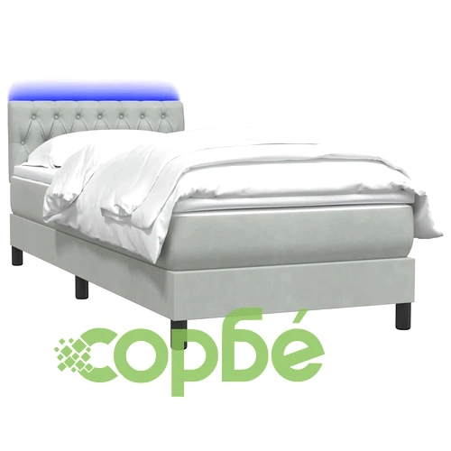 Боксспринг легло с матрак, 80x210 см, светлосиво кадифе ➤ топ цена ➤ sorbe.bg