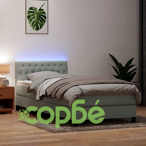 Боксспринг легло с матрак от кадифе, светлосиво, 80x220 см ➤ топ цена ➤ sorbe.bg