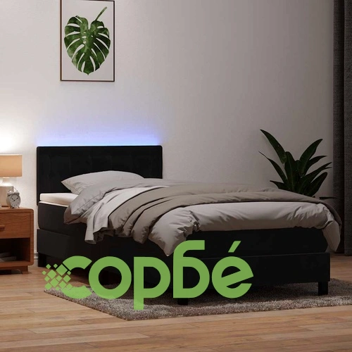 Луксозно Боксспринг Легло с Матрак и LED Осветление, 90x210 см, Черно Кадифе ➤ топ цена ➤ sorbe.bg