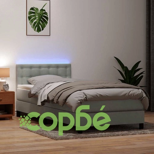 Боксспринг легло с матрак от кадифе, светлосиво, 80x220 см ➤ топ цена ➤ sorbe.bg