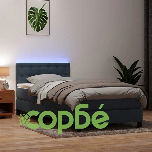 Луксозно Боксспринг легло с матрак и LED осветление, 90x220 см, тъмносиво кадифе ➤ топ цена ➤ sorbe.bg