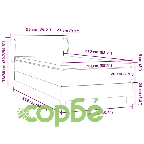 Луксозно Боксспринг Легло с Матрак от Кадифе, Розово, 90x210 см, с Топ Матрак ➤ топ цена ➤ sorbe.bg