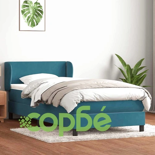 Боксспринг легло с матрак от кадифе, тъмносиньо, 90x220 см ➤ топ цена ➤ sorbe.bg