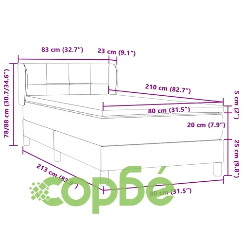 Луксозно Боксспринг Легло с Матрак от Кадифе, Черно, 80x210 см ➤ топ цена ➤ sorbe.bg