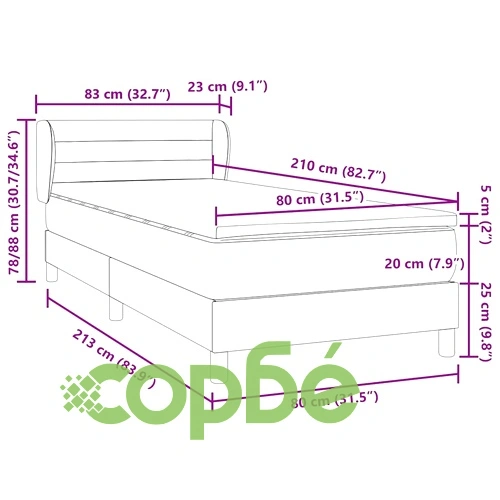 Луксозно Боксспринг Легло с Джобен Матрак, Черно Кадифе, 80x210 см ➤ топ цена ➤ sorbe.bg