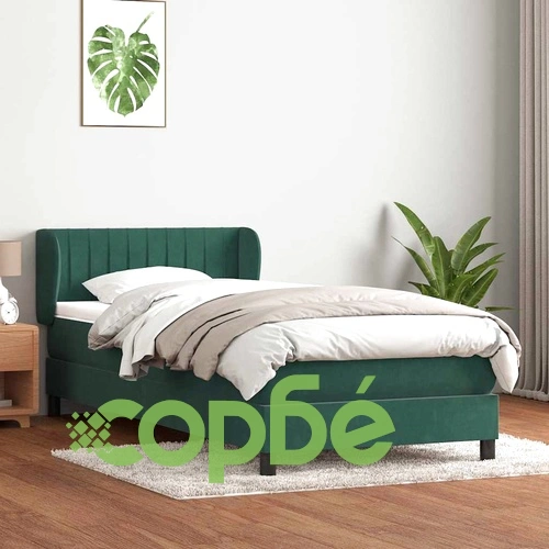 Луксозно Box Spring легло с матрак от кадифе, тъмнозелено, 80x210 см ➤ топ цена ➤ sorbe.bg