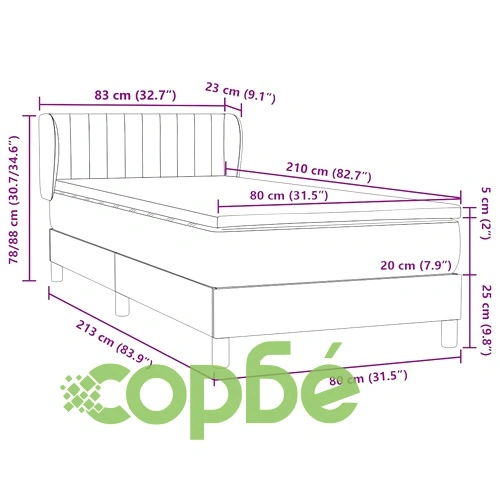 Луксозно Box Spring легло с матрак от кадифе, тъмнозелено, 80x210 см ➤ топ цена ➤ sorbe.bg