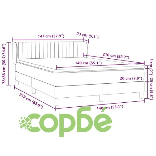 Боксспринг легло с матрак, 140x210 см, тъмнозелено кадифе ➤ топ цена ➤ sorbe.bg