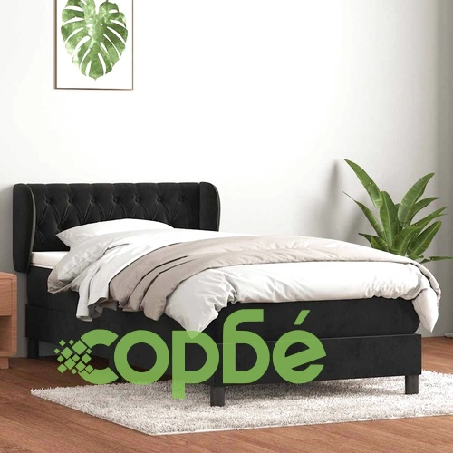 Луксозно Боксспринг Легло с Матрак от Кадифе, Черно, 100x210 см, с Топ Матрак и Регулируема Табла ➤ топ цена ➤ sorbe.bg