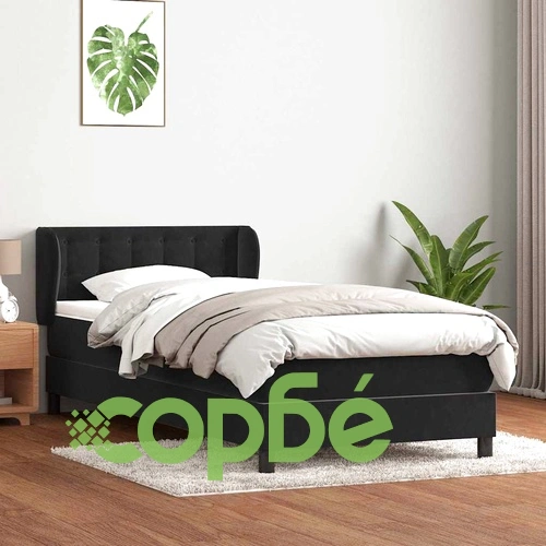 Луксозно Боксспринг Легло с Матрак, 90x210 см, Черно Кадифе ➤ топ цена ➤ sorbe.bg