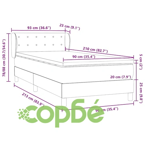 Луксозно Боксспринг Легло с Матрак, 90x210 см, Черно Кадифе ➤ топ цена ➤ sorbe.bg