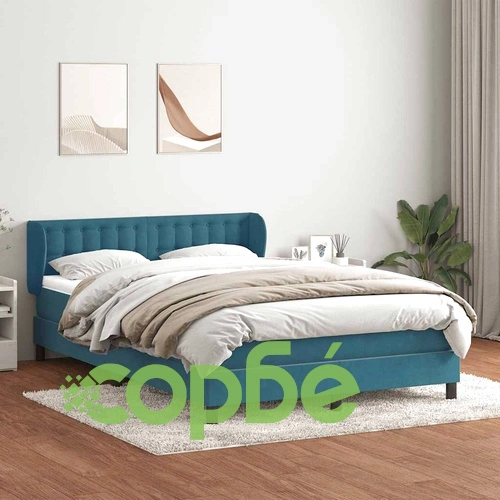 Боксспринг легло с матрак кадифе тъмносиньо 160x210 см с регулируема табла ➤ топ цена ➤ sorbe.bg