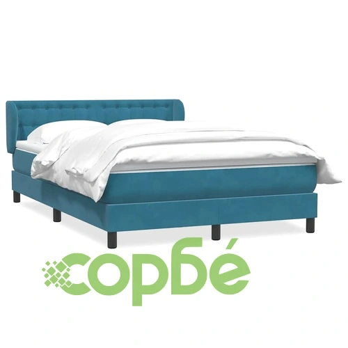 Боксспринг легло с матрак кадифе тъмносиньо 160x210 см с регулируема табла ➤ топ цена ➤ sorbe.bg