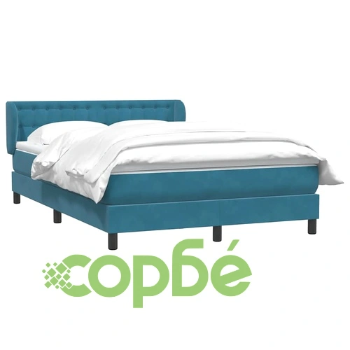 Боксспринг легло с матрак кадифе тъмносиньо 160x210 см с регулируема табла ➤ топ цена ➤ sorbe.bg