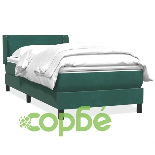Box Spring легло с матрак от кадифе, тъмнозелено, 90x220 cm ➤ топ цена ➤ sorbe.bg