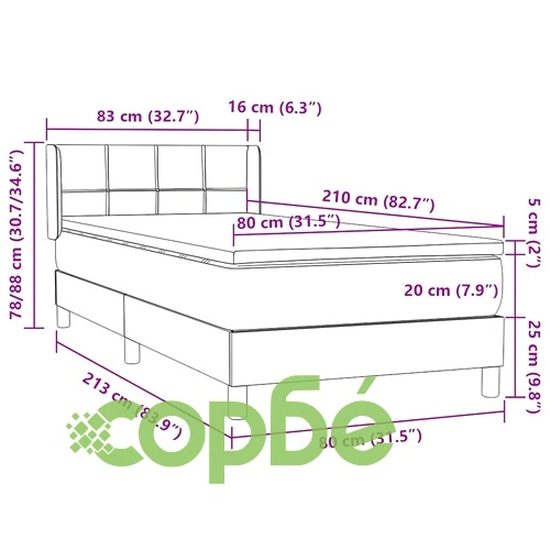 Луксозно Box Spring Легло с Покет Матрак 80x210 см - Тъмнозелено Кадифе ➤ топ цена ➤ sorbe.bg