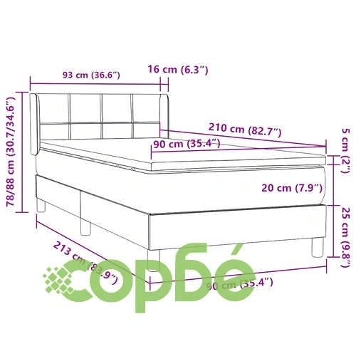 Луксозно Боксспринг легло с матрак, 90x210 см, тъмносиньо кадифе ➤ топ цена ➤ sorbe.bg