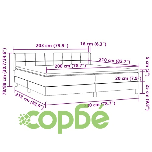 Луксозно Боксспринг Легло с Матрак от Кадифе, Светлосиво, 200x210 см ➤ топ цена ➤ sorbe.bg