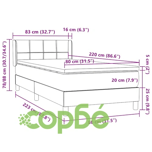 Боксспринг легло с матрак от кадифе, тъмносиво, 80x220 см ➤ топ цена ➤ sorbe.bg