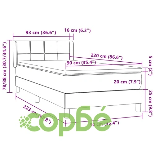 Боксспринг легло с матрак от кадифе, черно, 90x220 см ➤ топ цена ➤ sorbe.bg