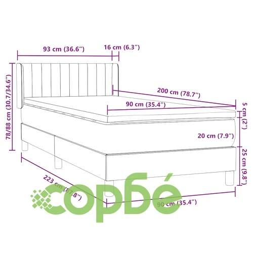 Боксспринг легло с матрак от кадифе, черно, 90x220 см ➤ топ цена ➤ sorbe.bg