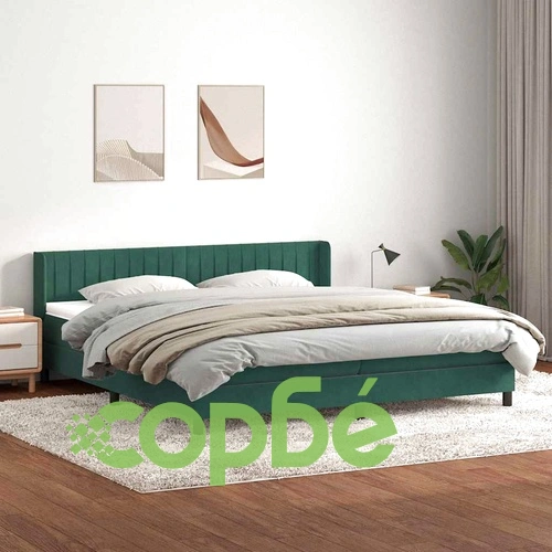 Боксспринг легло с матрак от кадифе 200x220 см, тъмнозелено ➤ топ цена ➤ sorbe.bg