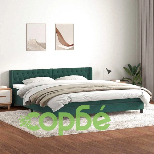 Боксспринг легло с матрак от кадифе, тъмнозелено, 200x210 см ➤ топ цена ➤ sorbe.bg