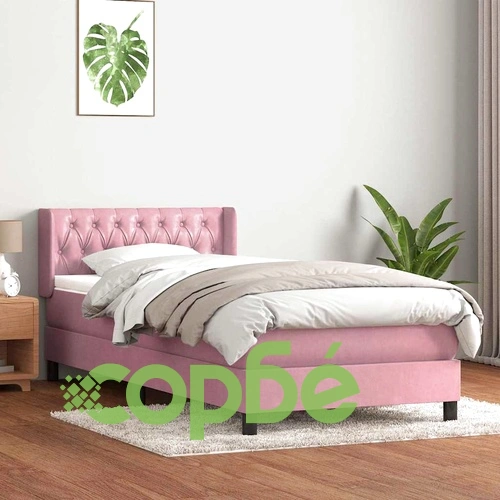 Луксозно Боксспринг Легло с Матрак от Кадифе, Розово, 100x220 см ➤ топ цена ➤ sorbe.bg