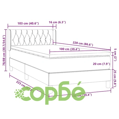 Луксозно Боксспринг Легло с Матрак от Кадифе, Розово, 100x220 см ➤ топ цена ➤ sorbe.bg