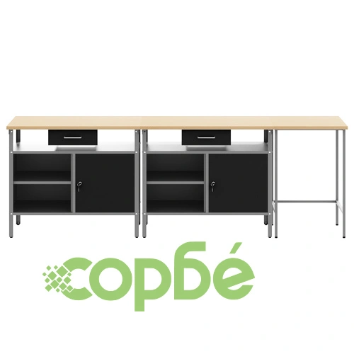 Комплект работна маса с 3 части от червена стомана, 255 x 55 x 85 см ➤ топ цена ➤ sorbe.bg