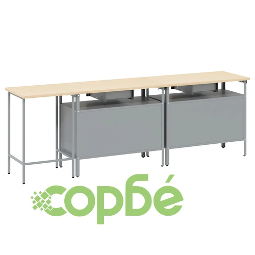 Комплект работна маса с 3 части от червена стомана, 255 x 55 x 85 см ➤ топ цена ➤ sorbe.bg