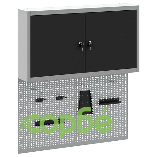 Метален комплект за инструменти - 3 части с шкаф и 2 перфорирани панела, черен, до 15 кг ➤ топ цена ➤ sorbe.bg