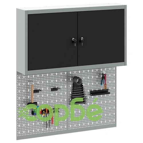 Метален комплект за инструменти - 3 части с шкаф и 2 перфорирани панела, черен, до 15 кг ➤ топ цена ➤ sorbe.bg