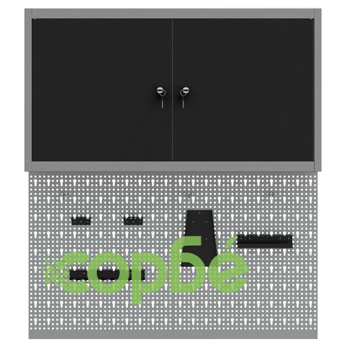 Метален комплект за инструменти - 3 части с шкаф и 2 перфорирани панела, черен, до 15 кг ➤ топ цена ➤ sorbe.bg