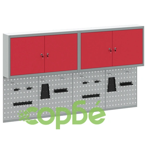 6-членен Комплект за Съхранение на Инструменти с Метална Кабина и Стенен Пегборд - Червен ➤ топ цена ➤ sorbe.bg