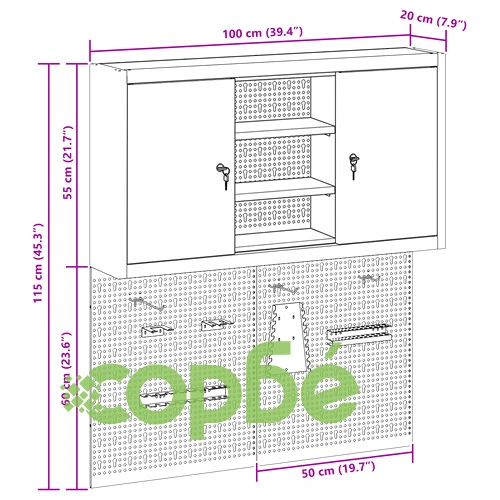 Метален комплект за инструменти от 3 части с шкаф и стенен панел, черен ➤ топ цена ➤ sorbe.bg