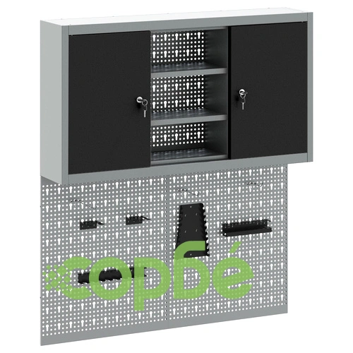 Метален комплект за инструменти от 3 части с шкаф и стенен панел, черен ➤ топ цена ➤ sorbe.bg