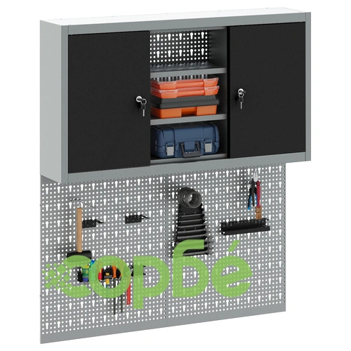 Метален комплект за инструменти от 3 части с шкаф и стенен панел, черен ➤ топ цена ➤ sorbe.bg