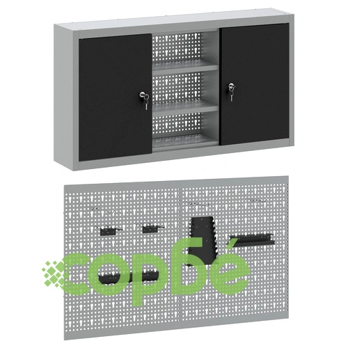 Метален комплект за инструменти от 3 части с шкаф и стенен панел, черен ➤ топ цена ➤ sorbe.bg